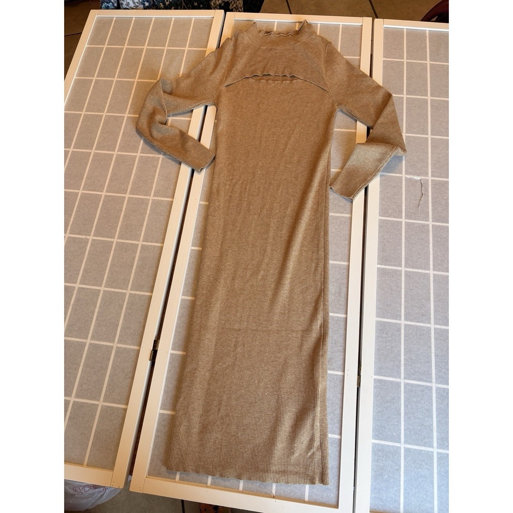 Lili Sidonio Anthropologie XL Bodycon Sweater Key Hole Knit Tan BoHo MaxiDrexx‎